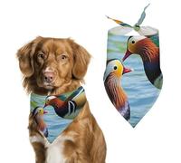 Mandarin Ducks Playing in The Water Dog Bandanas for Feeding Grooming, Triangle Pet Bibs Washable Pets Scarf for Cats & Dogs