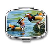 Mandarin Ducks Playing in The Water Pill Box Elegant Metal Pill Case with 2 Compartments, Slim Portable Medicine Organizer for Purse, Pocket, Travel