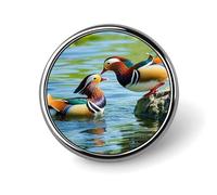 Mandarin Ducks Playing in The Water Round Badge for Men Women, Durable & Stylish Lapel Pins, Lightweight Metal Badges for Shirts, Jackets, Hats