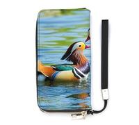 Mandarin Ducks Playing in The Water Wallet, Elegant Wristlet Wallet with Multi-Card Slots, PU Leather Long Purse for Women, Men