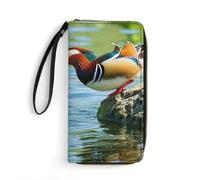 Mandarin Ducks Playing in The Water Wallet, Long PU Leather Wallet with Wrist Strap, Large Capacity & Multi Card Holder Wallets