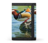 Mandarin Ducks Playing in The Water Wallet, Unisex Tri-Fold Wallet with Card Slots & Keychain, Lightweight & Minimalist Wallets for Travel, Daily Use, Gifts