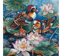 Mandarin Ducks Swimm DIY 11CT Counted Cross Stitch Kits for Beginners Easy Stamped Fabric Embroidery Needlecraft Art Wall Decor 38x38cm(2)