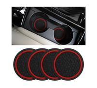 Mandark 4PCS Car Cup Holder Coasters, 2.75 Inch Non-Slip Insert Water Bottle Holder Pads, Dustproof Automotive Interior Accessories Mat, Universal for Vehicles, Trucks, RVs and More(Black/Red)