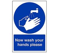 Mandatory General - Now Wash Your Hands Please - 150 X 200mm Restickable Safety Sign