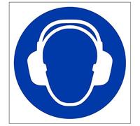 Mandatory Ppe - Ear Protection Logo - 150 X 150mm Restickable Safety Sign
