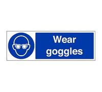 Mandatory Ppe - Wear Goggles - 300 X 100mm Restickable Safety Sign