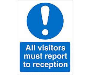 Mandatory Sign All Visitors Report to Reception Adhesive Plastic 20 x 15 cm