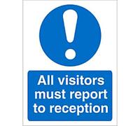 Mandatory Sign All Visitors Report to Reception Adhesive Plastic 30 x 20 cm