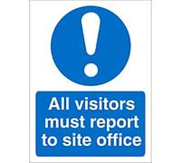Mandatory Sign All Visitors Report to Site Adhesive Plastic 30 x 20 cm