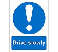 Mandatory Sign Drive Slow Adhesive Plastic 30 x 20 cm
