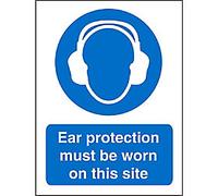 Mandatory Sign Ear Protection Must Be Worn On Site Adhesive Plastic 30 x 20 cm