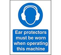 Mandatory Sign Ear Protectors With This Machine Adhesive Plastic 20 x 15 cm