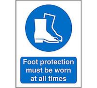 Seco Foot Protection Must Be Worn at All Times Sign, 150mm x 200mm - 1mm Semi Rigid Plastic