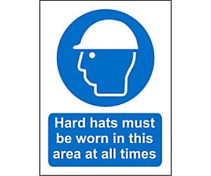 Mandatory Sign Hard Hats in Area At All Times Adhesive Vinyl 20 x 15 cm