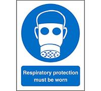 Seco Respiratory Protection Must Be Worn Sign, 150mm x 200mm - Self Adhesive Vinyl, White
