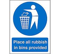 Mandatory Sign Rubbish In Bins Adhesive Plastic 20 x 15 cm