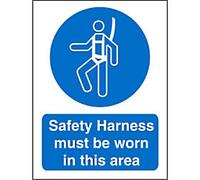 Mandatory Sign Safety Harness Worn in This Area Adhesive Vinyl 20 x 15 cm