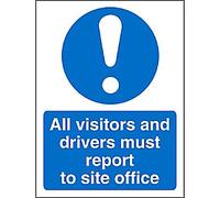 Mandatory Sign Visitors and Drivers Report to Office Adhesive Vinyl 30 x 20 cm