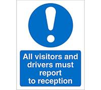 Seco All Visitors and Drivers Must Report to Reception Sign, 150mm x 200mm - 1mm Semi Rigid Plastic