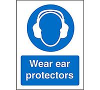 Mandatory Sign Wear Ear Protectors Adhesive Plastic 20 x 15 cm
