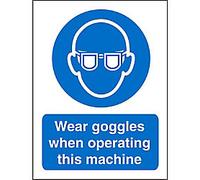 Mandatory Sign Wear Goggles with this Machine Adhesive Plastic 30 x 20 cm