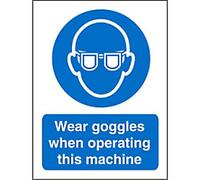 Mandatory Sign Wear Goggles with this Machine Adhesive Vinyl 20 x 15 cm