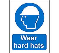 Mandatory Sign Wear Hard Hats Adhesive Vinyl 20 x 15 cm