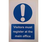 Mandatory signs Visitors must register at the main office Safety sign - 1.2mm Rigid plastic 300mm x 200mm