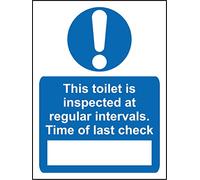 Mandatory toilet signs This toilet is inspected at regular intervals Time of last check Safety sign - Self adhesive sticker 200mm x 150mm