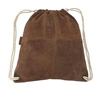 MANDAVA Suede Leather Drawstring Backpack Unisex Sack Cinch School/College/Gym Bag (BROWN)