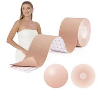 Mandiez Boob Tape Breast Lift Tape Self Adhesive Body Tape Double Side Boob Tale Lingerie 5M Invisible Breast Tape With 2 Reusable Silicone Nipples Cover Stretchable Bob Tape