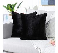 Mandioo Black Faux Fur Cushion Covers 24x24 Inches Cushion Cases Fuzzy Cozy Soft Decorative Throw Pillowcases for Sofa Bedroom Car 60cmx60cm,Pack of 2