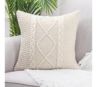 Mandioo Cotton Knitted Beige Cushion Covers 40cm x 40cm 16x16 Inch Decorative Square Soft Cozy Outdoor Throw Pillow Cases Luxury Modern Pillowcases for Couch Sofa Bed Livingroom