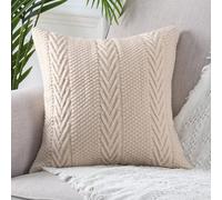 Mandioo Cotton Knitted Decorative Square Beige Cushion Covers 50cm x 50cm 20x20 Inch Soft Cozy Outdoor Throw Pillow Cases Luxury Modern Pillowcases for Couch Sofa Bed Livingroom