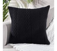 Mandioo Cotton Knitted Decorative Square Black Cushion Covers 50cm x 50cm 20x20 Inch Soft Cozy Outdoor Throw Pillow Cases Luxury Modern Pillowcases for Couch Sofa Bed Livingroom
