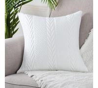Mandioo Cotton Knitted Decorative Square White Cushion Covers 45cm x 45cm 18x18 Inch Soft Cozy Outdoor Throw Pillow Cases Luxury Modern Pillowcases for Couch Sofa Bed Livingroom