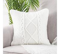 Mandioo Cotton Knitted White Cushion Covers 40cm x 40cm 16x16 Inch Decorative Square Soft Cozy Outdoor Throw Pillow Cases Luxury Modern Pillowcases for Couch Sofa Bed Livingroom