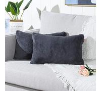 Mandioo Grey Faux Fur Cushion Covers 12x20 Inches Lumbar Cushion Cases Fuzzy Cozy Soft Decorative Throw Pillowcases for Sofa Bedroom Car 30cmx50cm,Pack of 2