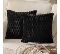 Mandioo Pack of 2 Black Super Soft Plush Decorative Cushion Covers 22x22 inch 55x55 cm Wool Velvet Throw Pillow Covers cases Faux Fur fluffy Couch Sofa Bed Livingroom