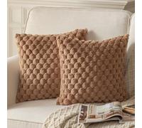 Mandioo Pack of 2 Brown Super Soft Plush Decorative Cushion Covers 26x26 inch 65x65 cm Wool Velvet Throw Pillow Covers cases Faux Fur fluffy Couch Sofa Bed Livingroom