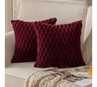 Mandioo Pack of 2 Burgundy Super Soft Plush Decorative Cushion Covers 26x26 inch 65x65 cm Wool Velvet Throw Pillow Covers cases Faux Fur fluffy Couch Sofa Bed Livingroom