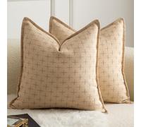 Mandioo Pack of 2 Burlap Linen Cushion Covers Woven Textured Modern Farmhouse Throw Pillow Cases Decorative Couch Sofa Bed Living Room 16 x 16 Inch 40x40 cm Beige