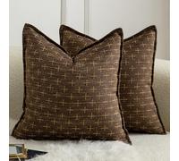 Mandioo Pack of 2 Burlap Linen Cushion Covers Woven Textured Modern Farmhouse Throw Pillow Cases Decorative Couch Sofa Bed Living Room 26 x 26 Inch 65x65 cm Deep brown