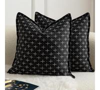 Mandioo Pack of 2 Burlap Linen Cushion Covers Woven Textured Modern Farmhouse Throw Pillow Cases Decorative Couch Sofa Bed Living Room 26 x 26 Inch 65x65 cm Black