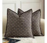 Mandioo Pack of 2 Burlap Linen Cushion Covers Woven Textured Modern Farmhouse Throw Pillow Cases Decorative Couch Sofa Bed Living Room 16 x 16 Inch 40x40 cm Dark grey