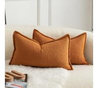 Mandioo Pack of 2 Cushion Covers 30cm x 50cm Decorative Accent Solid Woven Textured Throw Pillow Covers cases Bedroom Living Room Couch Sofa Home 12 x 20 Inch Tobacco