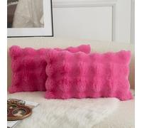 Mandioo Pack of 2 Cushion Covers 30cm x 50cm Decorative Thick Plush Wool Throw Pillow Covers cases for Sofa Bedroom Living Home 12 x 20 Inch Hot Pink