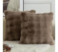 Mandioo Pack of 2 Cushion Covers 40cm x 40cm Decorative Thick Plush Wool Throw Pillow Covers cases for Sofa Bedroom Living Home 16 x 16 Inch Taupe