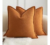 Mandioo Pack of 2 Cushion Covers 45cm x 45cm Decorative Accent Solid Woven Textured Throw Pillow Covers cases Bedroom Living Room Couch Sofa Home 18 x 18 Inch Tobacco